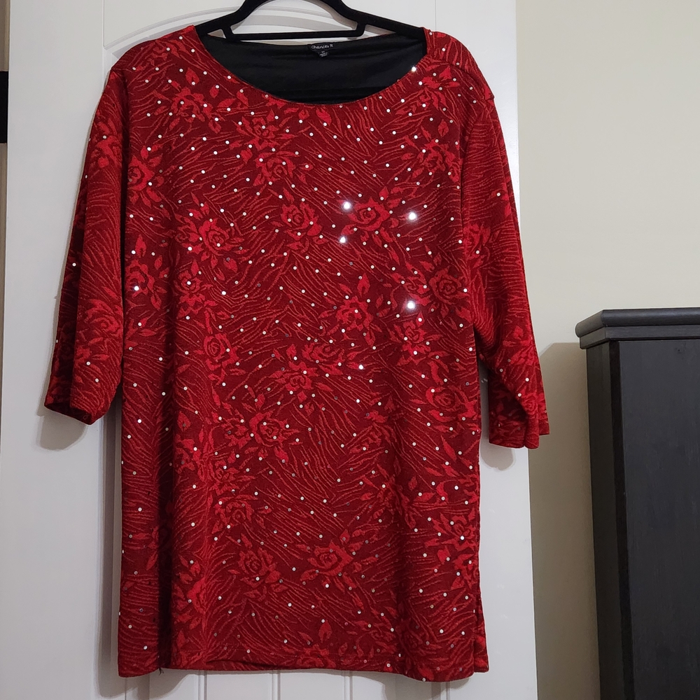Stunning Red Sequin Long Sleeve Top